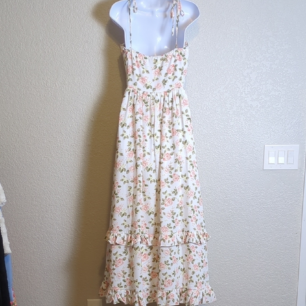 West of Melrose white pink floral sleeveless tiered buster v wire maxi dress - Picture 3 of 12